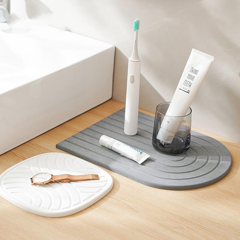 マット レディース 水切りマット コースター キッチンマット シリコンマット 珪藻土マット 洗面台マット 無地 アーチ型 ホワイト 深グレー(3)