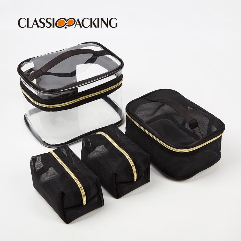 化粧ポーチ レディース メンズ 大容量 メッシュ 透明 洗面ポーチ 4点セット PVC ポリエステル繊維 ブラック 旅行用 普段使い 収納 欧美風