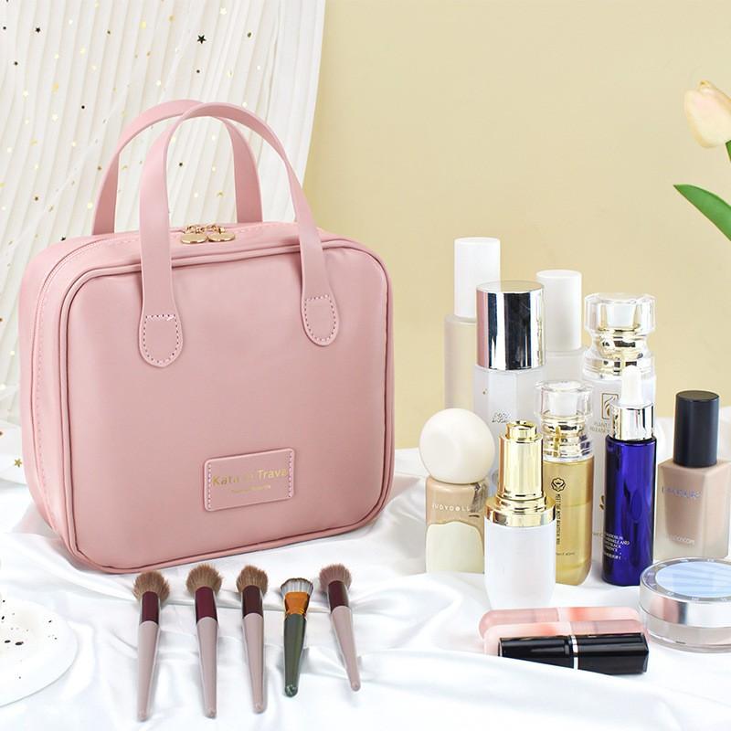化粧ポーチ レディース 旅行用 防水 大容量 PUレザー 洗面用具 収納バッグ シンプル 無地 ピンク系 アイボリー