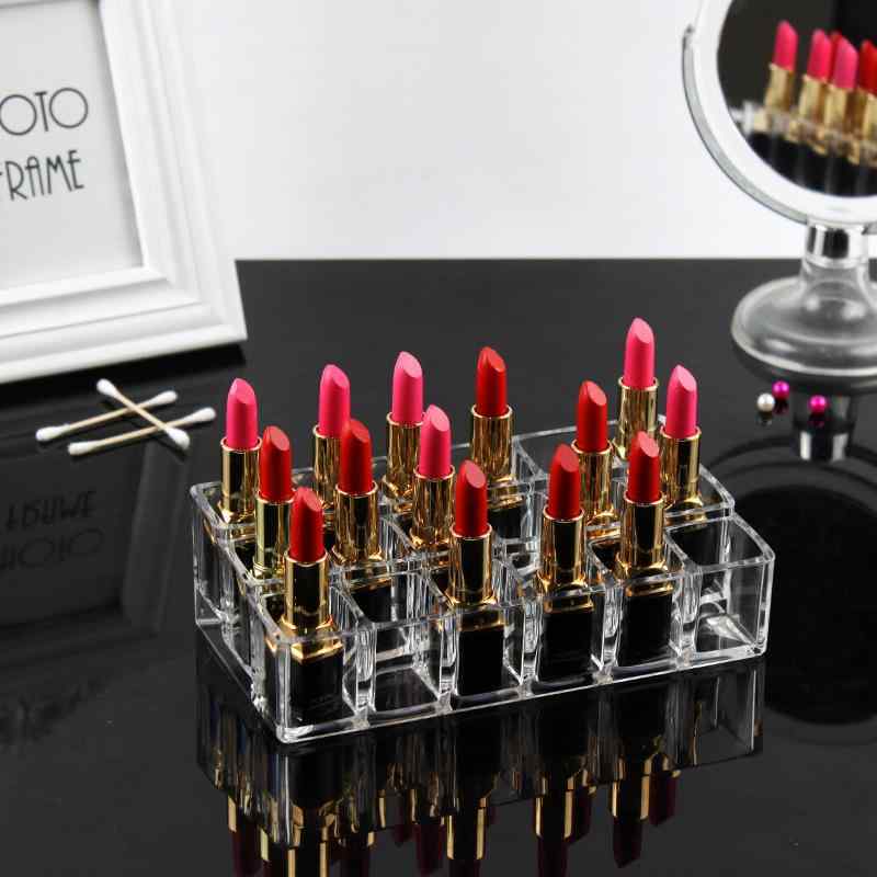 収納ケース レディース 18分割 口紅ホルダー 透明 デスク 卓上 ドレッサー 化粧品収納 大容量 リップスタンド(x2)