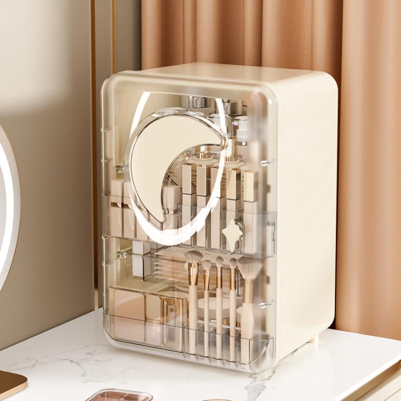 コスメボックス 大容量 卓上 メイクボックス 口紅 コスメ 収納ケース ドレッサー 防塵 スキンケア 化粧品 収納棚 クリームホワイト ピンク