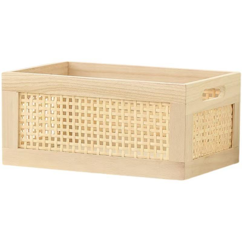 収納ボックス 木製 フタ付き ラタン 籐編み 卓上 深型 バスケット おしゃれ 雑貨 小物入れ 大容量 おも..