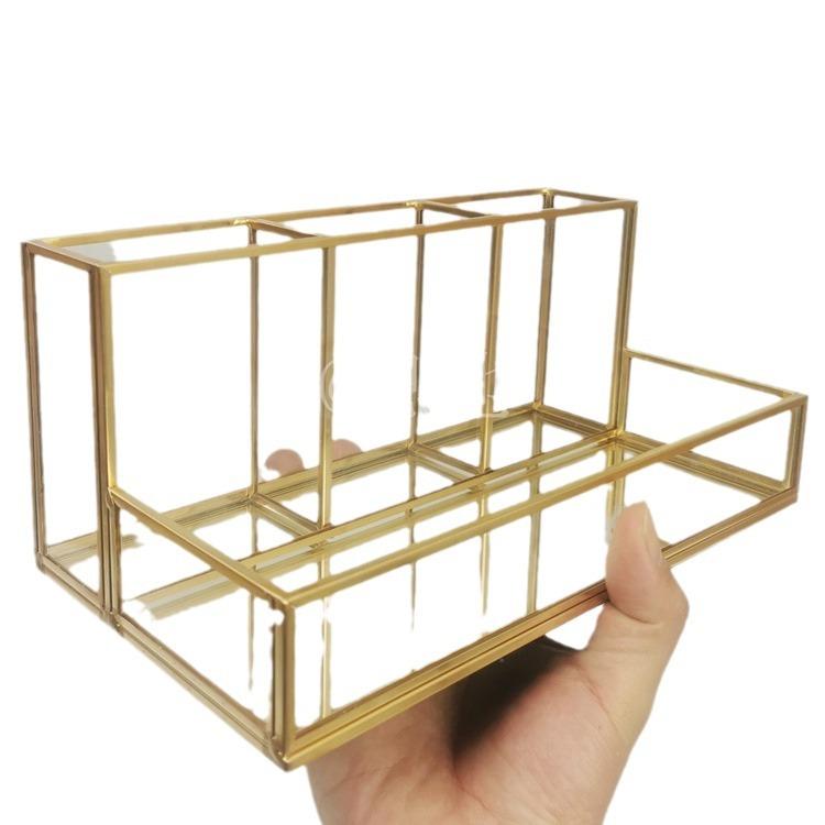 コスメボックス レディース 幾何学模様 梯形 ガラス メイクボックス 化粧品収納ボックス 卓上収納 雑貨収納 インテリア雑貨(x10)