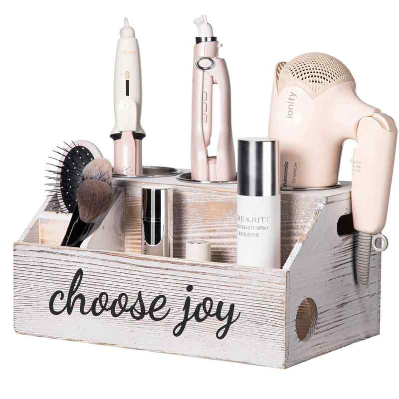 収納ケース レディース 木製 ヘアドライヤー 化粧品 整理 ラック デスク 収納ボックス 桐製 多機能 ホワイト レトロ風(x2)