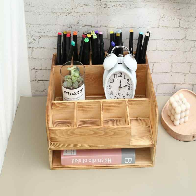 収納ケース 実木 デスク上置棚 香水 化粧品 文房具 整理棚 寝室 リビング 学生 寮 原木色 焦糖色(x2)