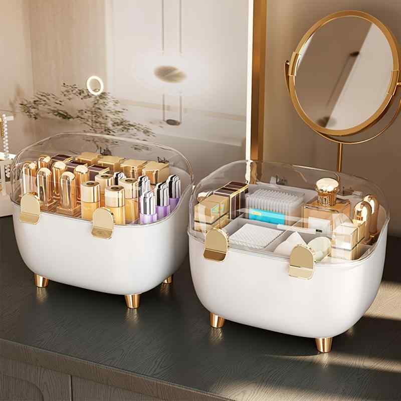 コスメ収納ボックス 防塵 卓上 口紅 香水 リップ 収納ケース メイクアップ スキンケア 整理 ゴールド シルバー