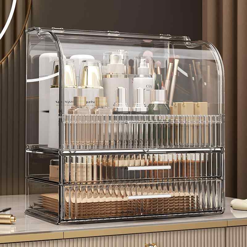 コスメボックス レディース 大容量 卓上 メイクボックス 防塵 コスメ収納ケース アクリル製 口紅 化粧品収納ラック おしゃれ かわいい 軽量 ホワイト系(x5...