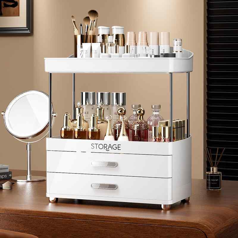 コスメ収納ボックス デスク上置き型 豪華感 卓上 ドレッサー 化粧品 口紅 フェイスパウダー マスク 小..