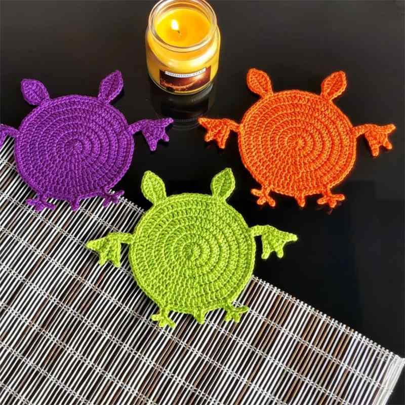 コースター ハロウィン カートゥーン ニット 蝙蝠 ポリエステル デスク 飾り 断熱 防熱 グリーン パー..