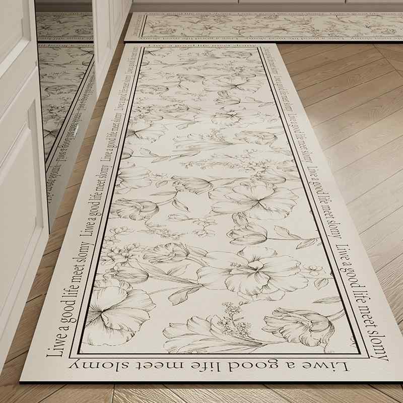 キッチンマット 滑り止め 防油 珪藻土 吸水マット 防汚 L字型 水墨 海棠 象形魚 古銅 線条 柴犬 太陽花