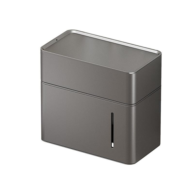 トイレットペーパーホルダー 壁掛け 防水 穴あけ不要 トイレ ロールペーパー ボックス ティッシュケース アルミ合金 多用途 収納 棚付き シルバー ブラック系(x2)