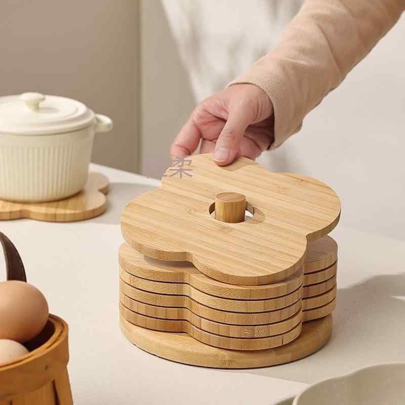 鍋敷き 断熱マット 竹製 円形 鍋 ポット やかん 置き 耐熱 シンプル 花柄 キッチン ダイニング テーブ..