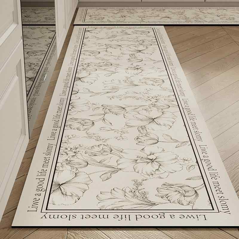 キッチンマット 滑り止め 防油 珪藻土 吸水マット 台所マット 防汚 L字型 水墨 海棠 象形魚 古銅色 柴..