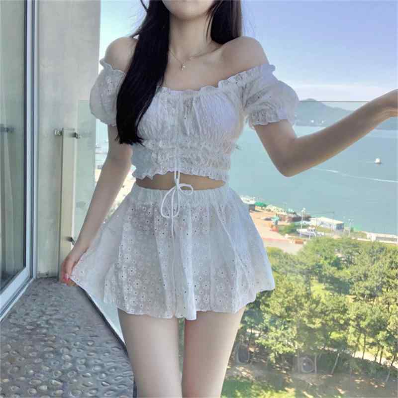 水着 レディース 韓国 くり抜き パフスリーブ セパレート 高腰 スタイルアップ 体型カバー ワンピース..