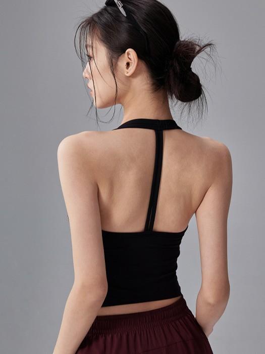 スポーツブラ レディース halter neckタイプ 吸湿速乾 美背 揺れにくい パッド付き ランニング ヨガ フィットネス トレーニング エクササイズ 運動用 普段使い ブラック グレー