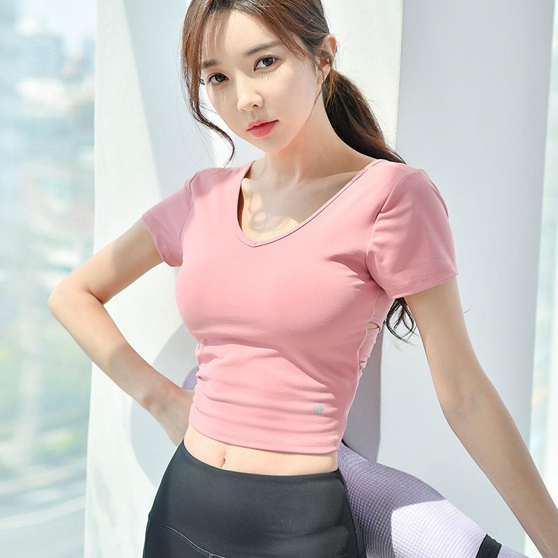 ヨガウェア レディース スポーツトップス 半袖 吸湿速乾 接触冷感 ブラパッド付き Tシャツ トレーニング ランニング フィットネス 春夏 ブラック ピンク系 パープル