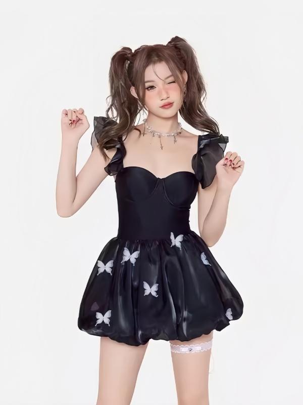 水着 レディース ワンピース スカート式 体型カバー スリム かわいい 温泉 海水浴 ビーチ 旅行 ブラック グリーン ポリエステル