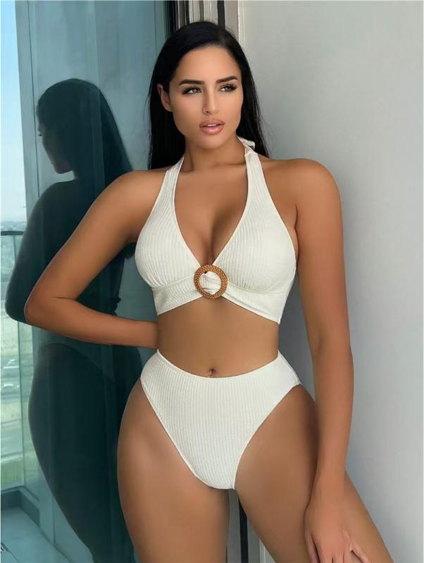 水着 ビキニ レディース セパレート ホルターネック 無地 Vネック 体系カバー 競泳用 練習用 スイムウェア ポリエステル