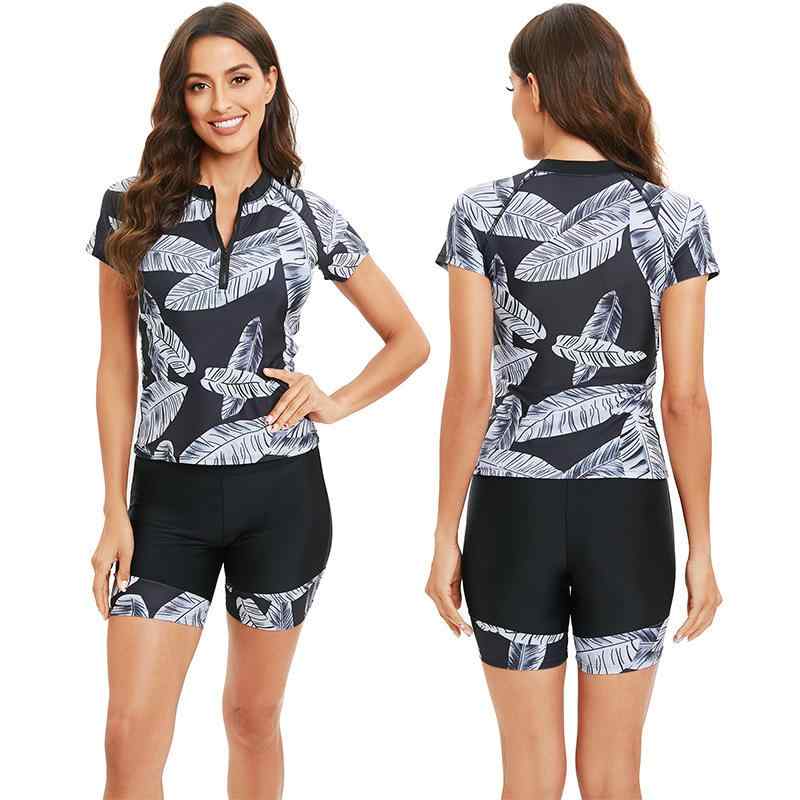 水着 レディース セパレート 半袖 ラッシュガード 体型カバー 紫外線対策 温泉 海水浴 サーフィン 黒(x2)