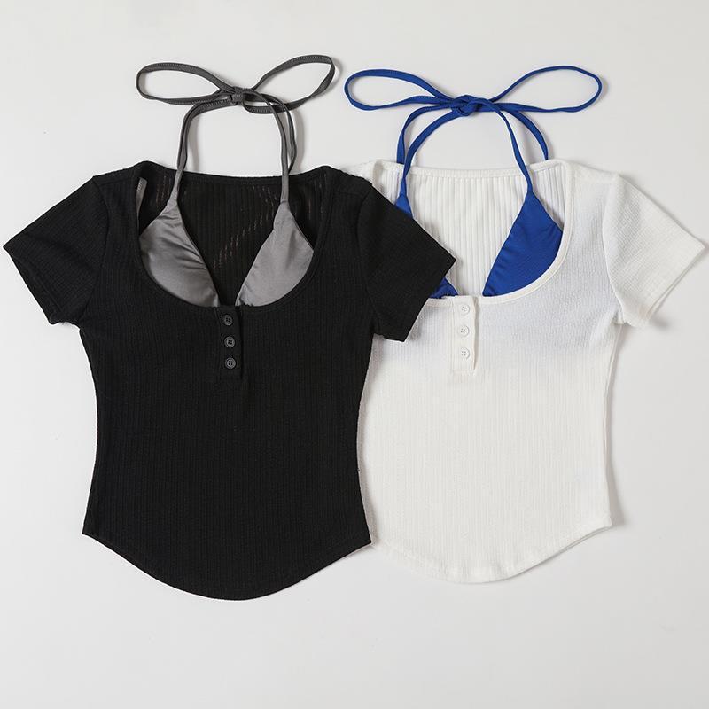 セットアップ レディース 半袖Tシャツ へそ出し トップス ハイウエスト スタイルアップ 接触冷感 カットソー 伸縮性 スポーティー ブラック ピンク系