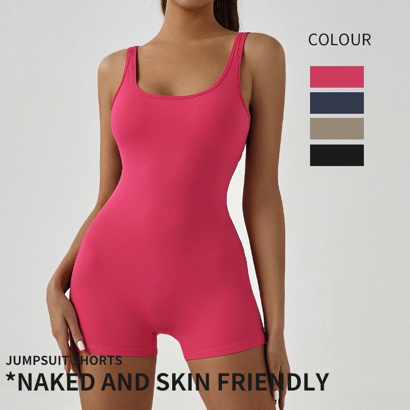 ヨガウェア レディース ノースリーブ オールインワン パッド付き 吸湿速乾 スポーツウェア 背中見せ トレーニング フィットネス S M L XL ブラック カーキ グレー ブルー ローズレッド