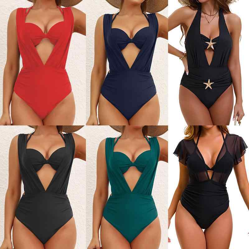 水着 レディース ビキニ セパレート 高腰 競泳用 無地 風 紺色 緑 黒 赤 ヒョウ柄 S M L XL