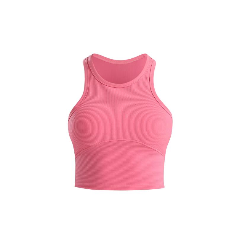 ヨガウェア レディース リブ編み スポーツブラ カップ付き ランニング フィットネス 聚拢 ブラトップ ベスト 春夏 吸湿速乾 ノースリーブ トップス ブラック レモンイエロー ピンク系 グレー(x2)