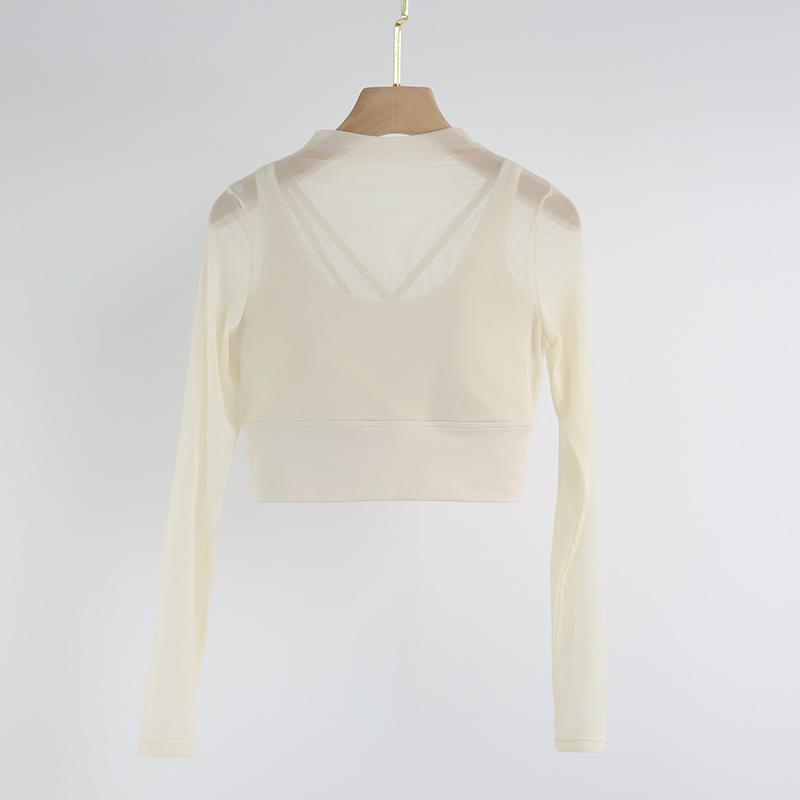 ヨガウェア レディース 長袖 スポーツブラ付き トップス クロス メッシュ切り替え インナー パッド付き..