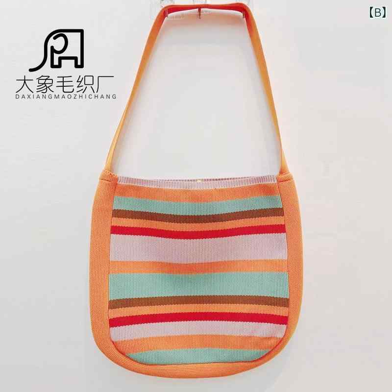 ニットバッグ レディース ショルダーバッグ 編みバッグ 毛糸 鞄 韓国 ブラック オレンジ グリーン ポリ..