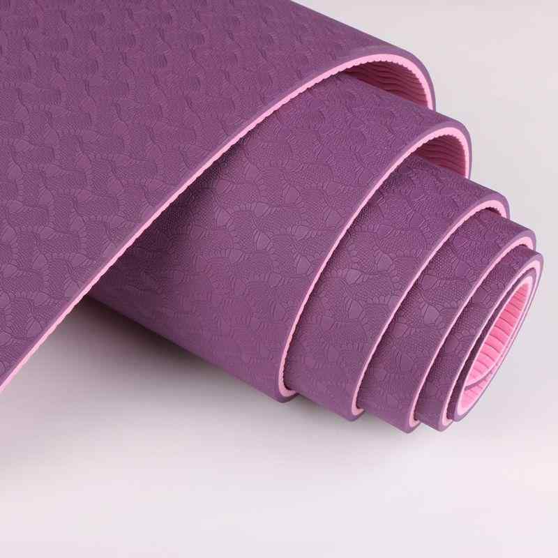 ヨガマット 多機能フィットネス エクササイズマット 初心者 TPE 無味 無臭 防滑 滑り止め 厚手 6mm 腹..