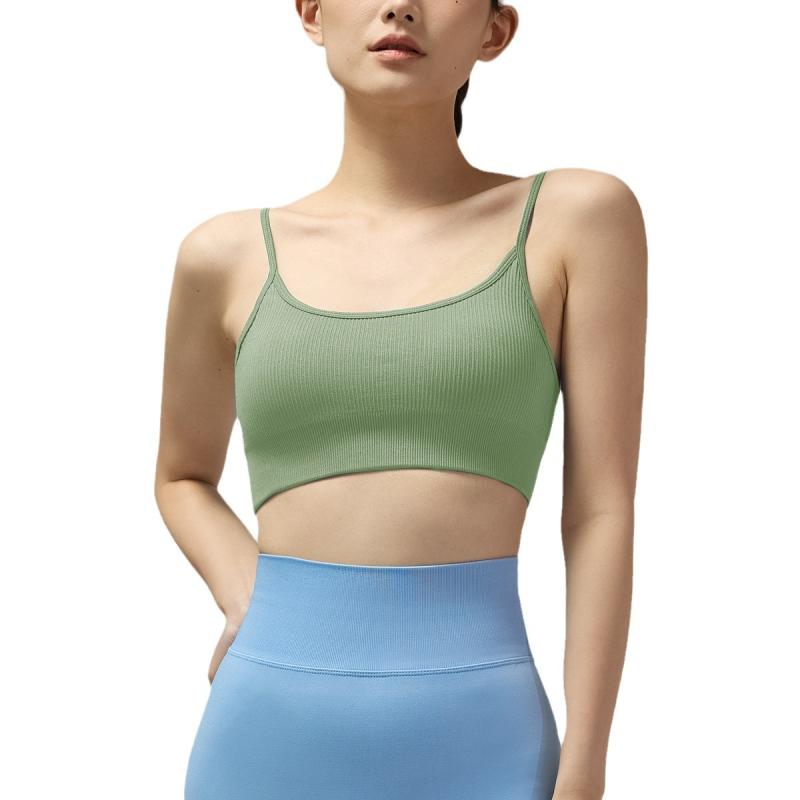 ヨガウェア レディース スポーツブラ 春夏 ノンワイヤー 細ストラップ 耐震 運動インナー ブラパッド付き トレーニングウェア トップス 白 黒 ベージュ