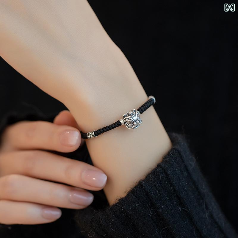 ブレスレット メンズ 男性用 シルバー999 醒獅 手編み 腕輪 七夕 バレンタインデー ギフト 黒色 酒紅色