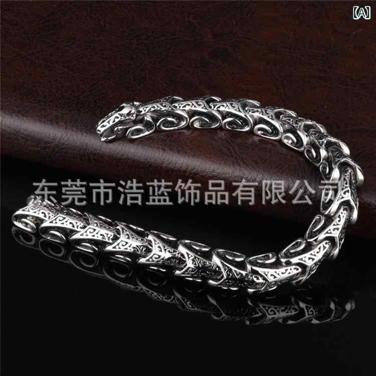 ブレスレット 男性用 チタン鋼 スカルプテッド ドラゴン 骨格 パンクスタイル 手作り アクセサリー レ..