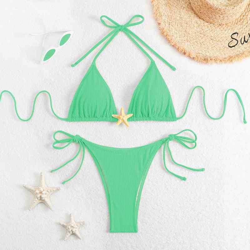 ビキニ レディース 女性用 セパレート 水着 ソリッドカラー 風 スイムウェア 背中開き 黒 紺色 グリー..