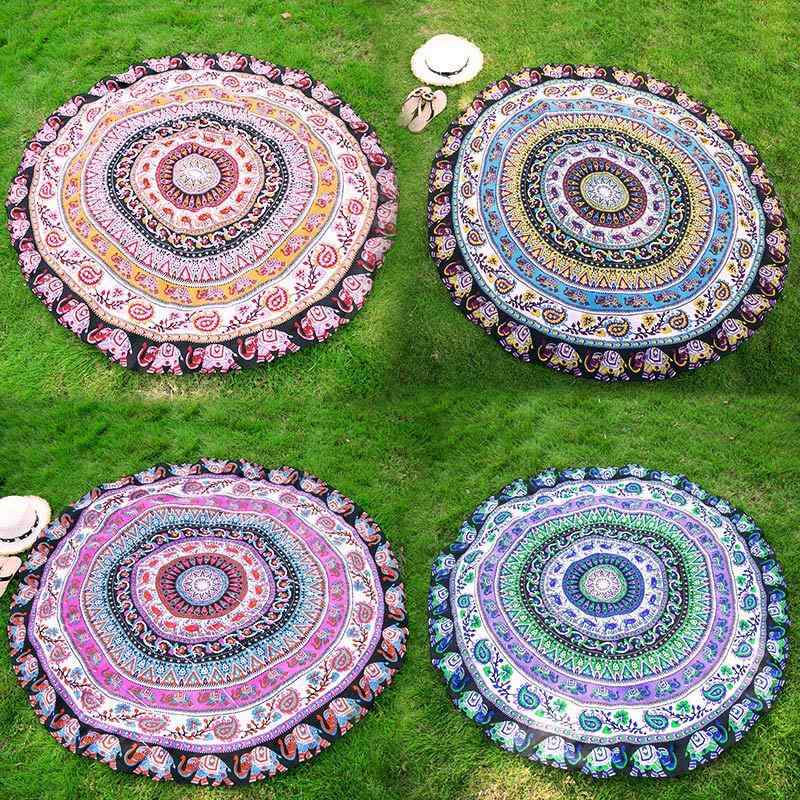 ショール レディース ビーチタオル 円形 ビーチマット 雪紡 シフォン ヨガマット 大判 ストール スカー..