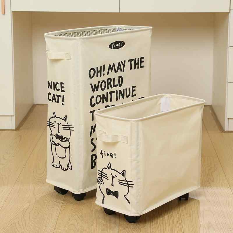 収納ケース 収納ボックス ランドリーバスケット ヨガマット 健身器具 収納 キャスター付き 折りたたみ スリム オックスフォード布 猫柄(x100)