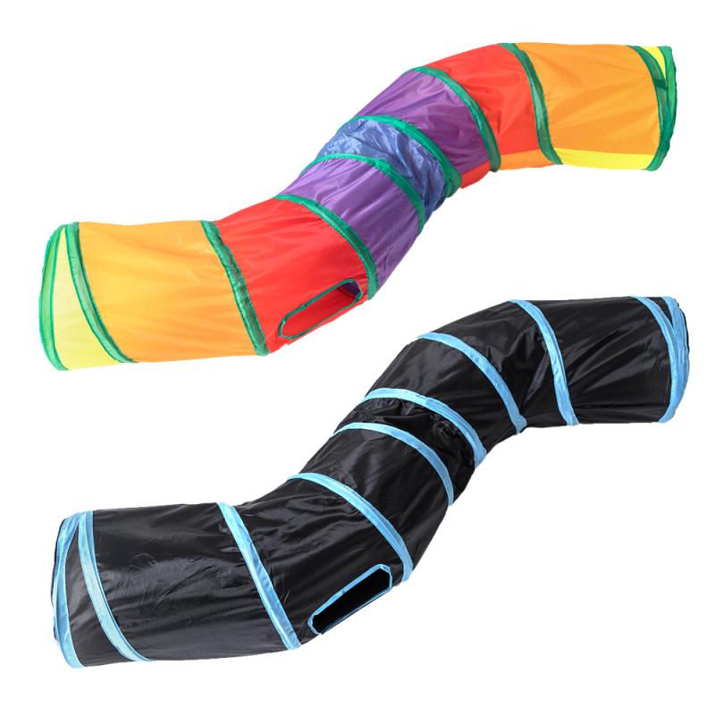 猫 おもちゃ ペット用品 S字型 トンネル 折りたたみ レインボーカラー 猫用 玩具 遊び道具(x100)