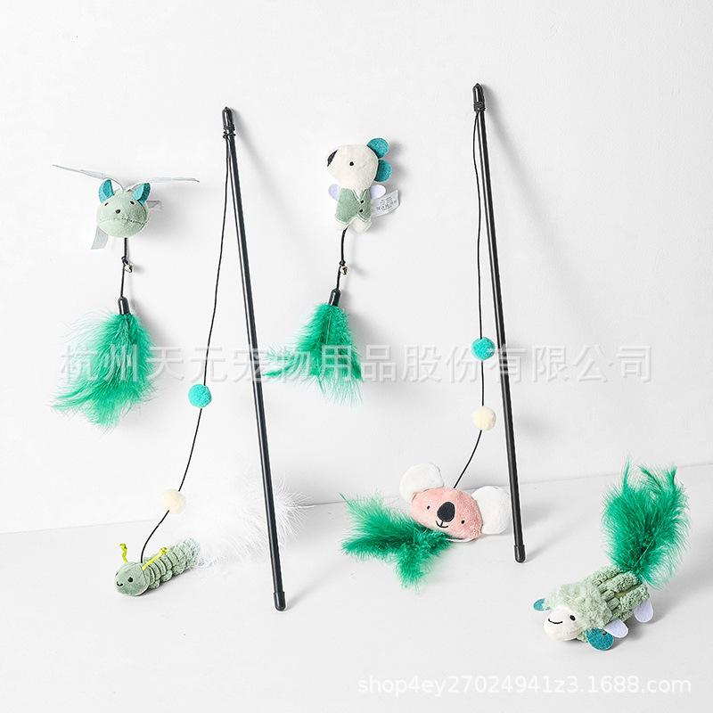 猫用おもちゃ 猫じゃらし 羽根付き 人とペットのインタラクティブおもちゃ ぬいぐるみ 噛み耐性 バット ネズミ コアラ