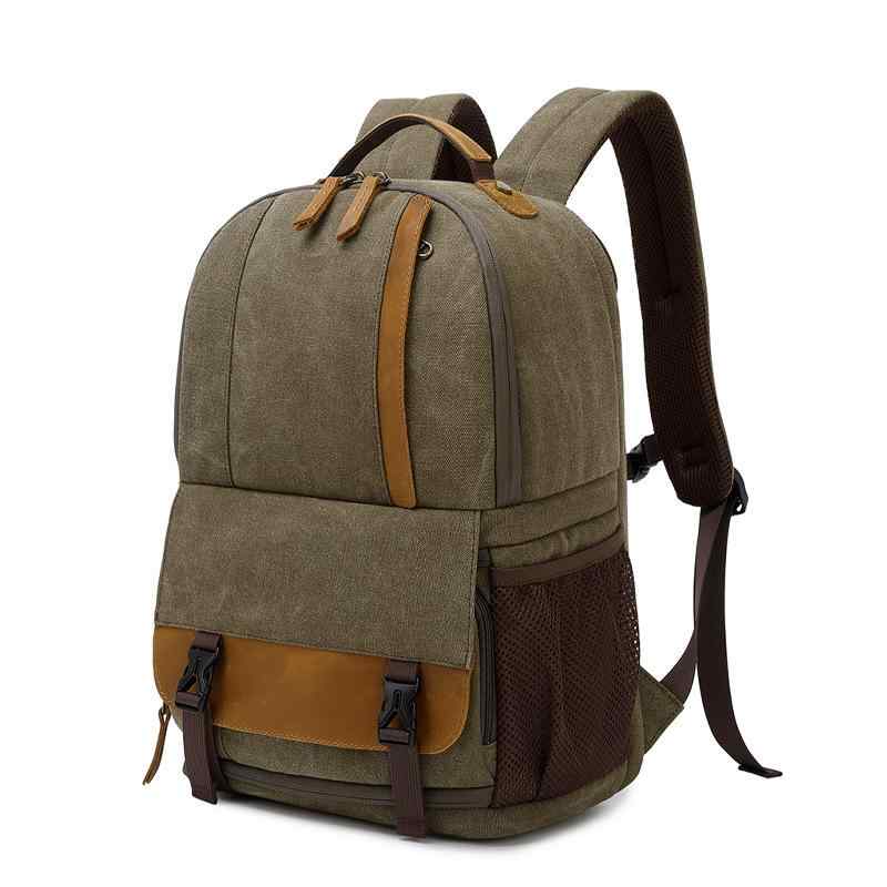 カメラバッグ リュックサック 男性用 帆布 カーキ 防水 大容量 16インチ 一眼レフ ミラーレス ドローン 収納 ショルダーバッグ