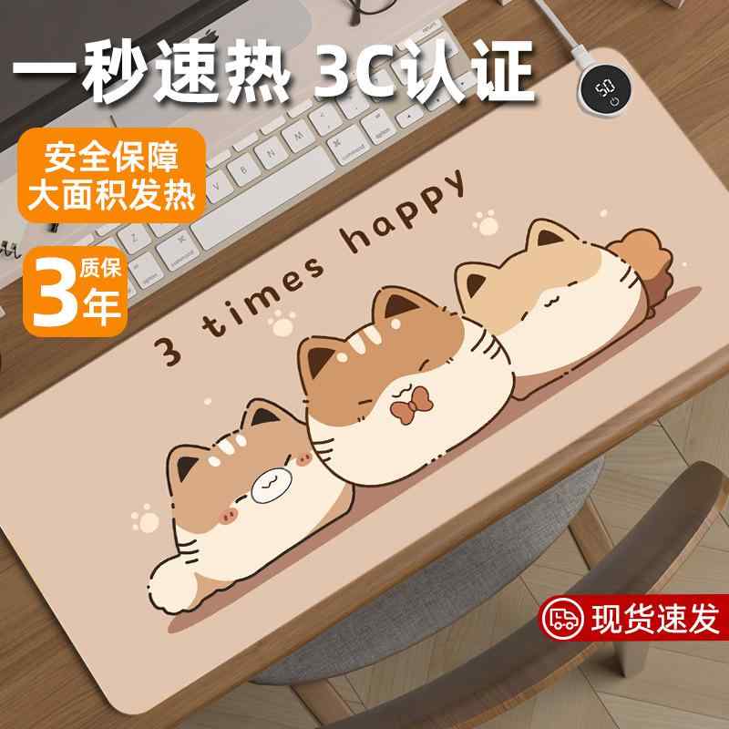 暖房器具 デスクヒーター デスクパッド デスクマット ブラウン 60x36cm 80x33cm レザー調 3段階温度調整 タイマー機能 かわいい 熊 パンダ キャラクター