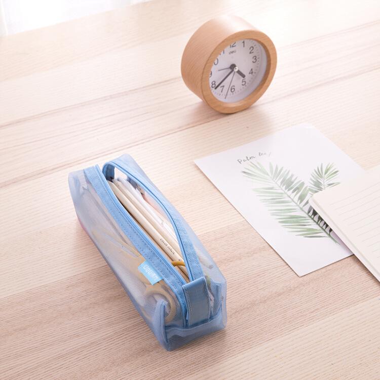 ペンケース 大容量 ナイロン メッシュバッグ 筆箱 ポーチ 筆入れ 手提げ 携帯用 ブラック グレー2