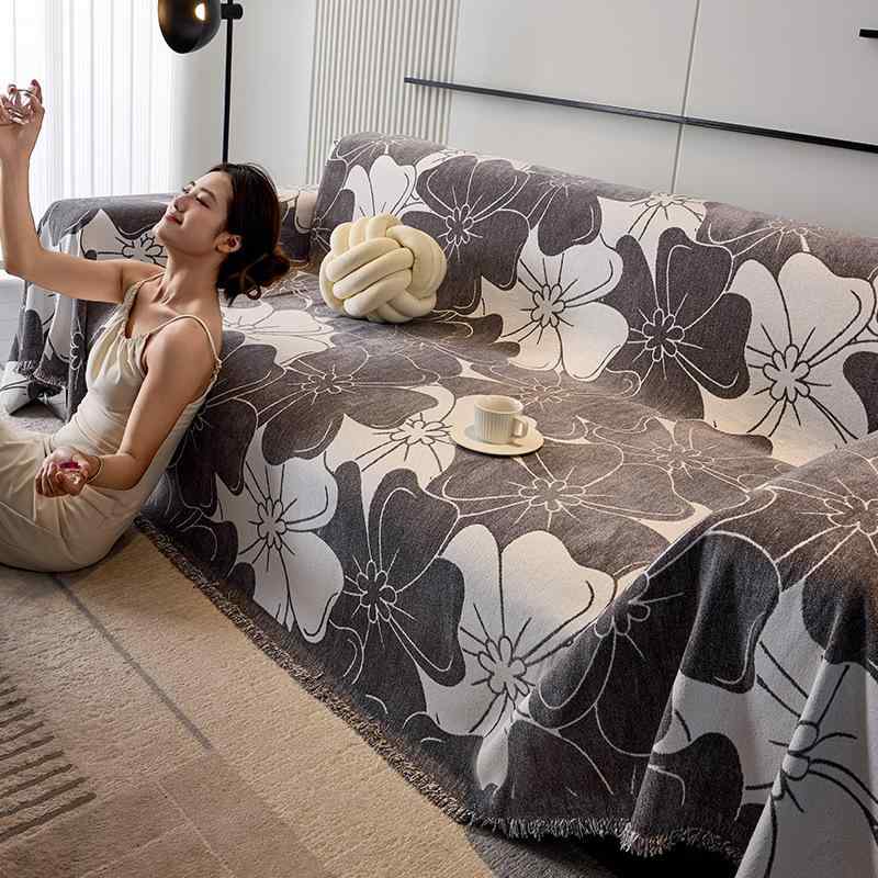 ソファカバー シェニールソファタオル カートゥーンソファマット 防塵ソファカバー ブランケット 花柄 ..