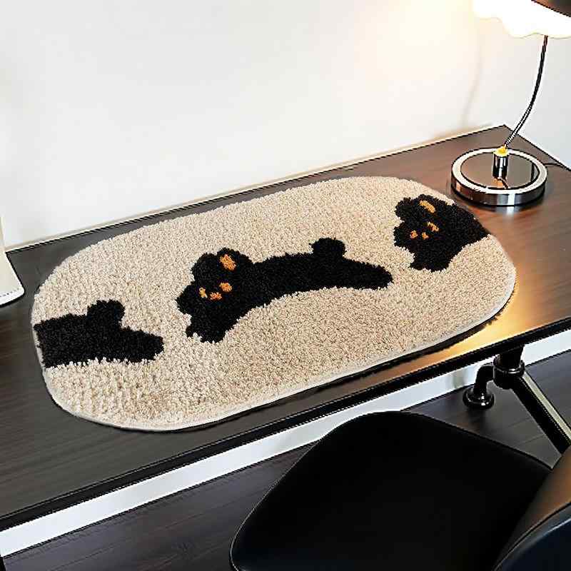 マット レディース 玄関マット バスマット 楕円形 植毛 吸水 速乾 防滑 かわいい 萌趣動物 北欧風 40cm×60cm 50cm×80cm リビング ベッドルーム 浴室