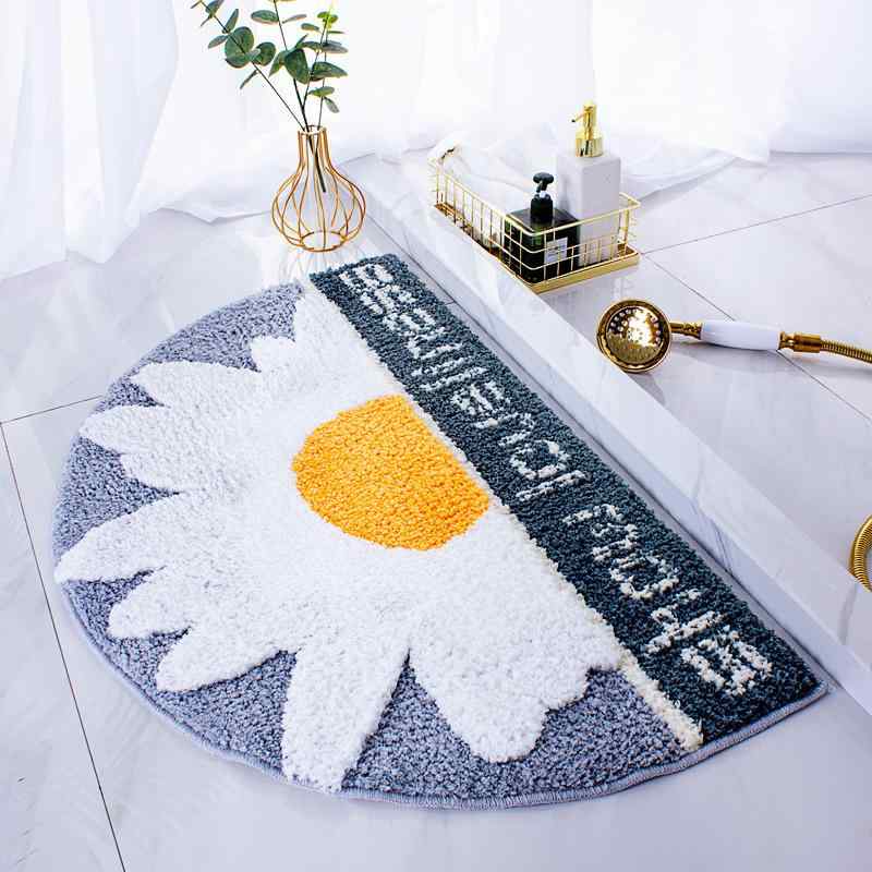 楽天リモコンタウンエコ 楽天市場店マット レディース 玄関マット 浴室用 吸水 速乾 滑り止め付き 寝室 ベッドサイド フロアマット カーペット デイジー柄 50×80cm 植毛 ポリエステル 繊維 シンプル モダン スタイル ブルー グレー（x100）