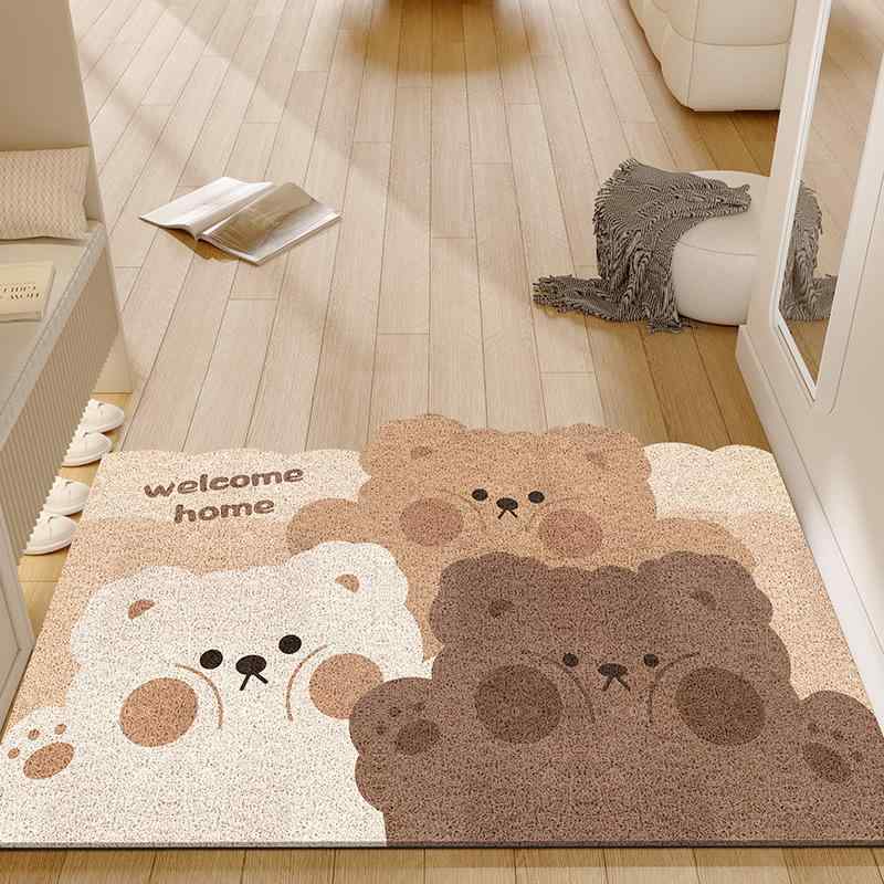 玄関マット PVC 子供 ハッピー小犬 ペット 猫 ハスキー 犬 土 熊猫 熊 スクエア型 ドアマット 防ダニ ..