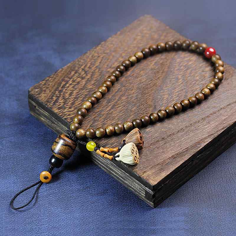 ストラップ スマホ レディース メンズ 沉香木 アロマウッド 手作り ビーズ 中国風 レトロ 花柄 蓮(2)