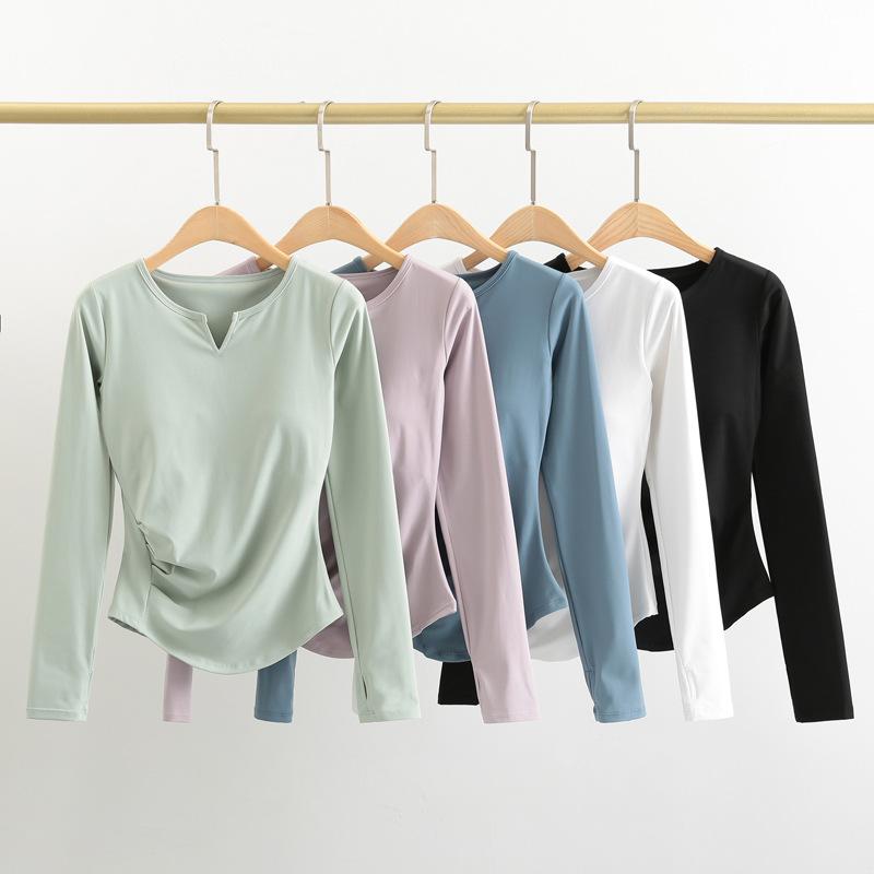 ヨガウェア レディース 春秋 長袖 トップス ブラパッド付き スポーツウェア トレーニングウェア プラーティ 練習着 豪華感 グリーン パープル ブラック ブルー