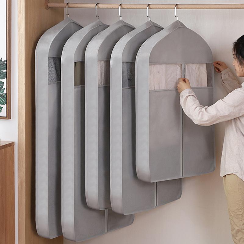 収納袋 衣類カバー 厚手 フェイクファー 防塵 通気性 衣類 クローゼット 吊り下げ 家庭用 ファー 防塵カバー 無地 グレー ピンク ブルー2