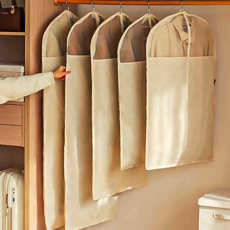 衣類防塵カバー レディース メンズ 通気性 防湿 型崩れ防止 スーツ コート 綿麻製 ハンガーラック クローゼット 吊り下げ式 大容量2