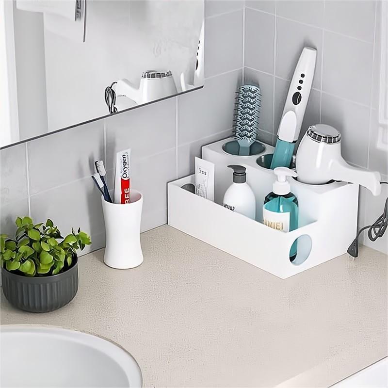 洗面所用品収納 卓上ヘアドライヤーホルダー アクリル製小物入れ ステンレスカップ付き